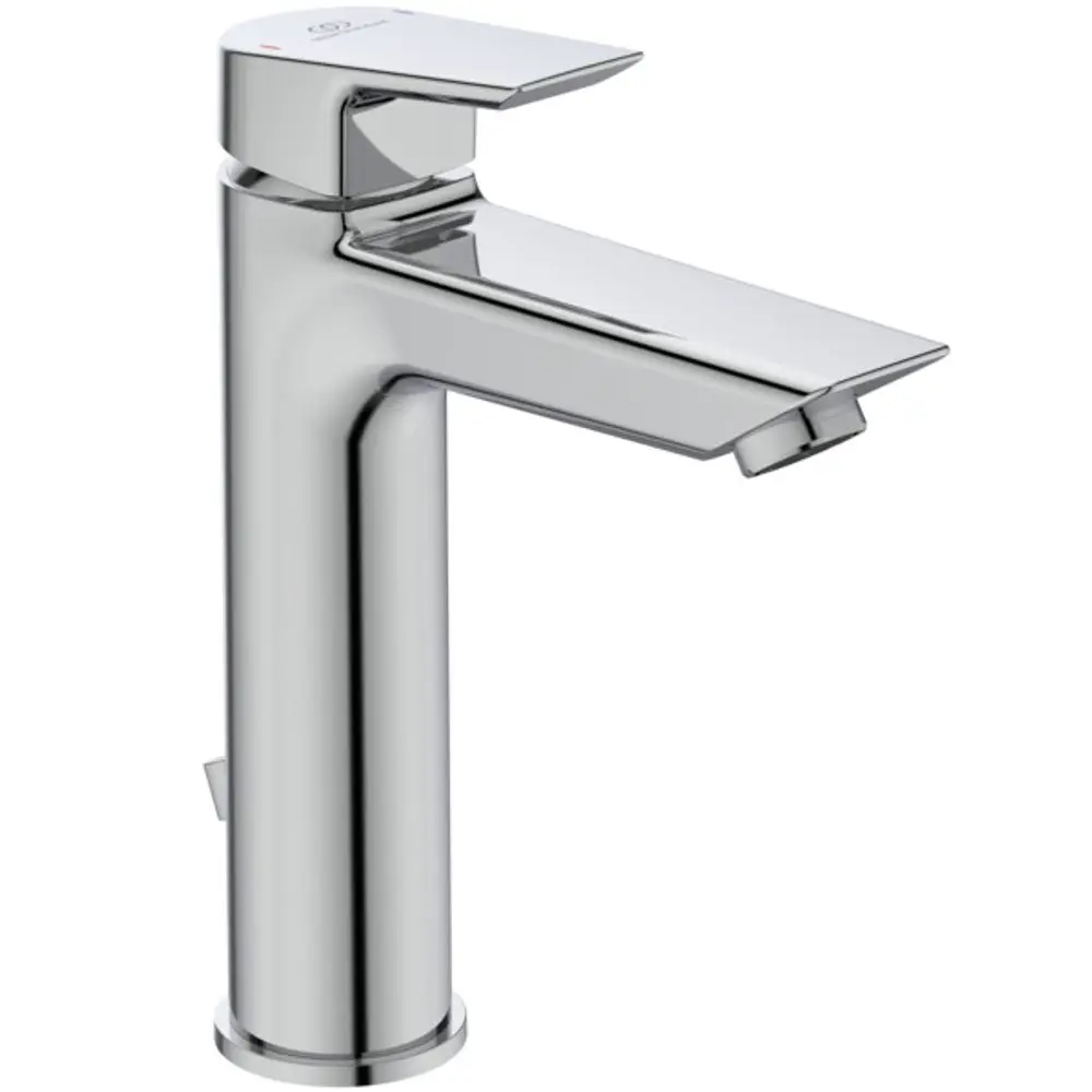 Waschtischarmatur von Ideal Standard in Chrom, mit einem klaren Wasserlauf und einem Hebel zur Steuerung der Wassermenge.